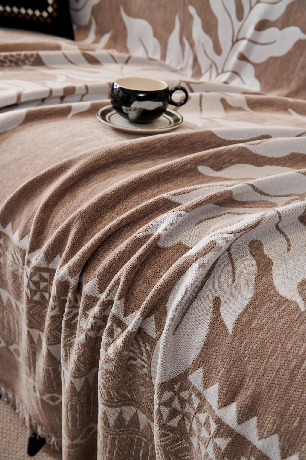 Sofa Decor Amalfi Palm Jacquard Sofa Throw Cover in Mocha Palm - palm jacquard sofa throw cover styled couch cover in Australia, image 16
