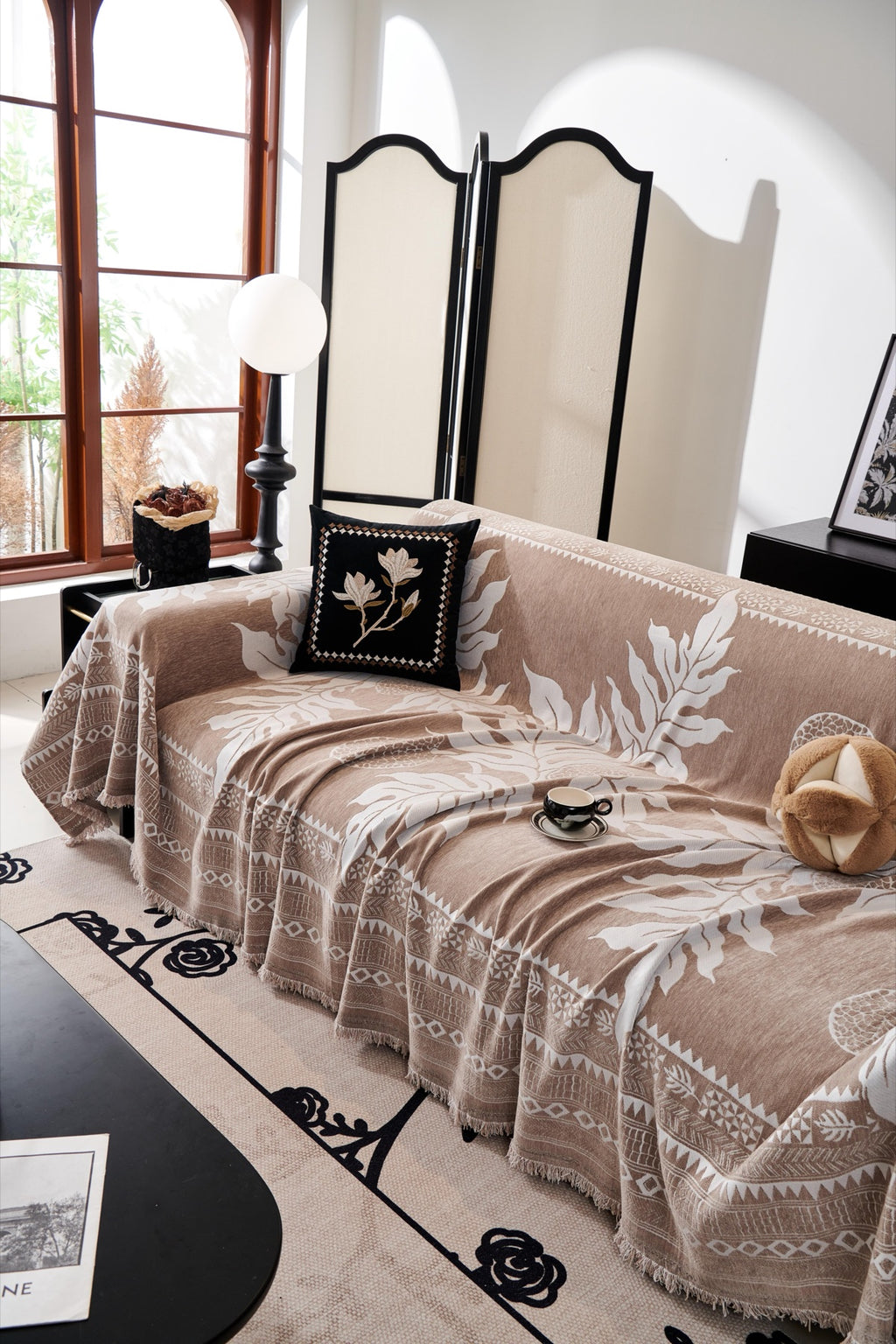 Sofa Decor Amalfi Palm Jacquard Sofa Throw Cover in Mocha Palm - palm jacquard sofa throw cover styled couch cover in Australia, image 17