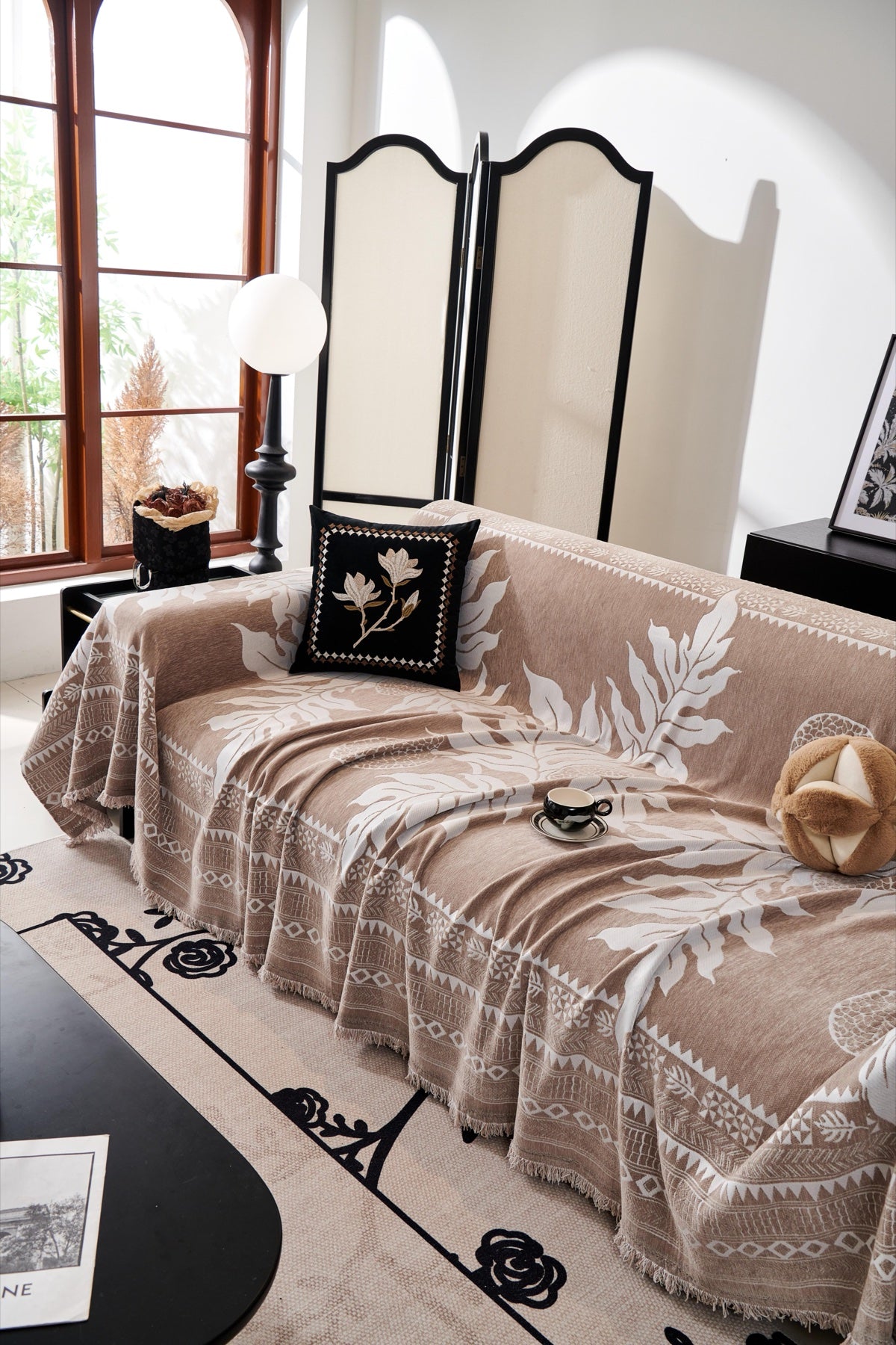 Sofa Decor Amalfi Palm Jacquard Sofa Throw Cover in Mocha Palm - palm jacquard sofa throw cover styled couch cover in Australia, image 17