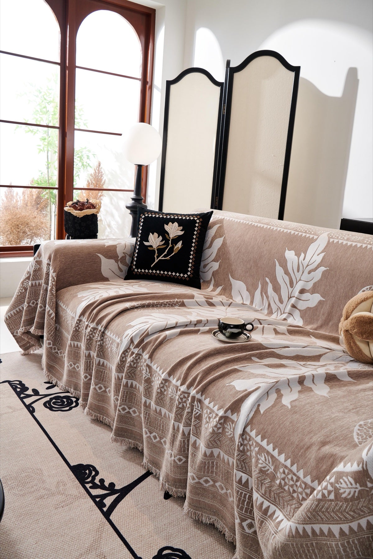 Sofa Decor Amalfi Palm Jacquard Sofa Throw Cover in Mocha Palm - palm jacquard sofa throw cover styled couch cover in Australia, image 18
