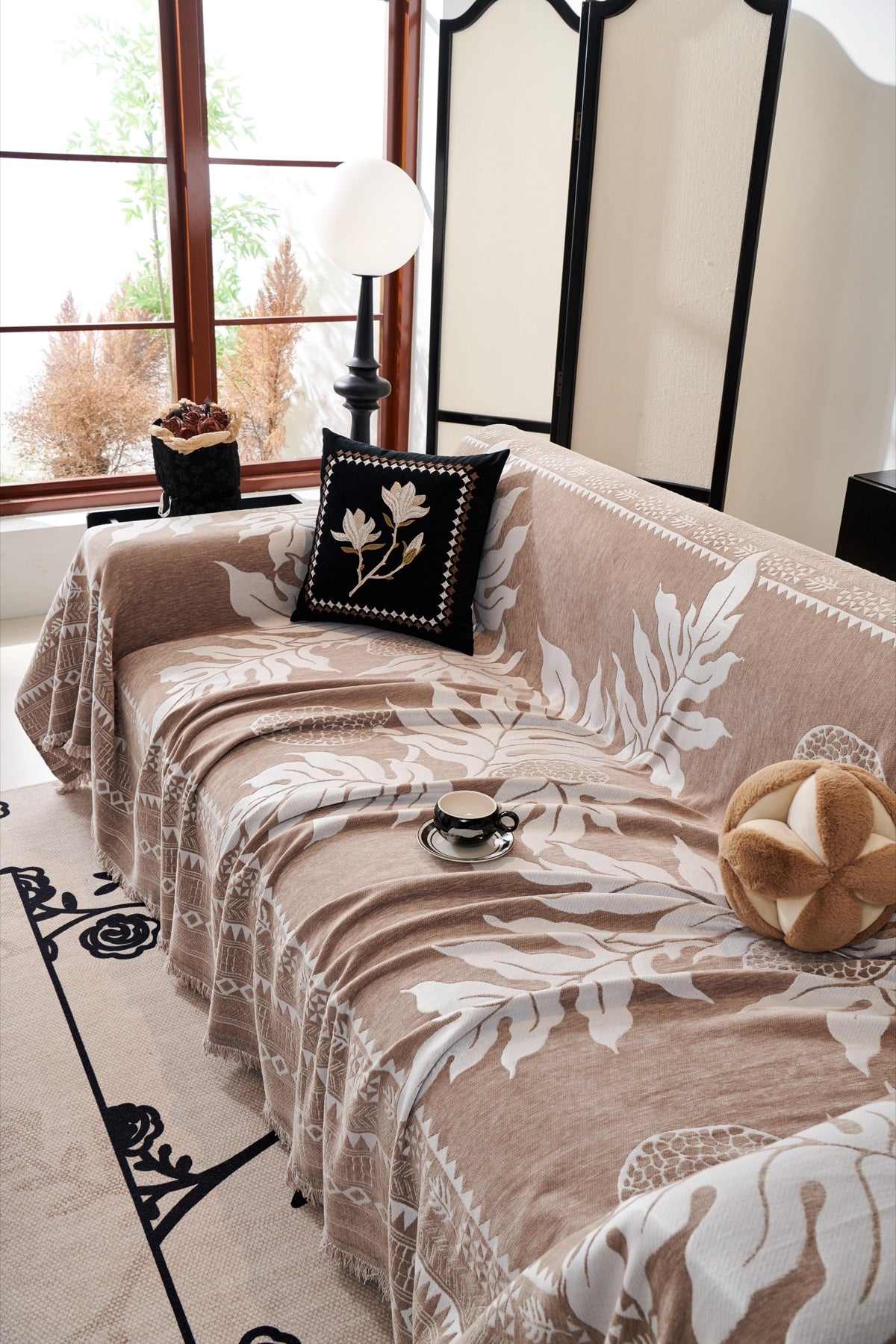 Sofa Decor Amalfi Palm Jacquard Sofa Throw Cover in Mocha Palm - palm jacquard sofa throw cover styled couch cover in Australia, image 19