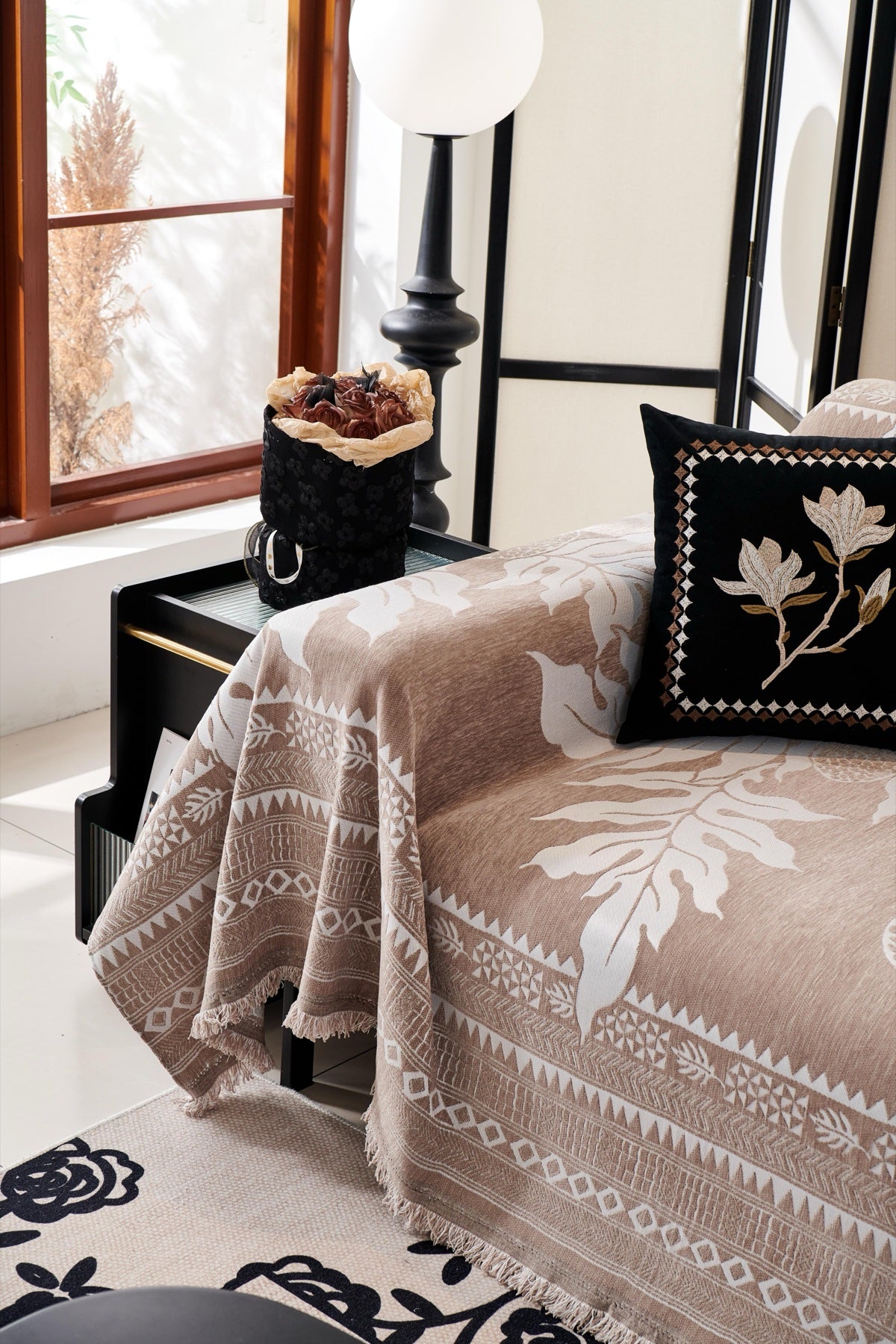 Sofa Decor Amalfi Palm Jacquard Sofa Throw Cover in Mocha Palm - palm jacquard sofa throw cover styled couch cover in Australia, image 20