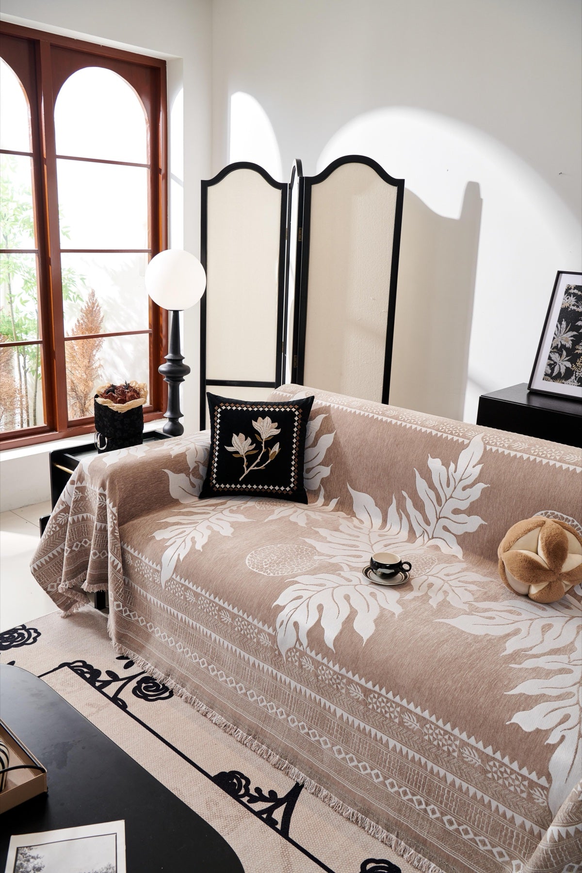 Sofa Decor Amalfi Palm Jacquard Sofa Throw Cover in Mocha Palm - palm jacquard sofa throw cover styled couch cover in Australia, image 22