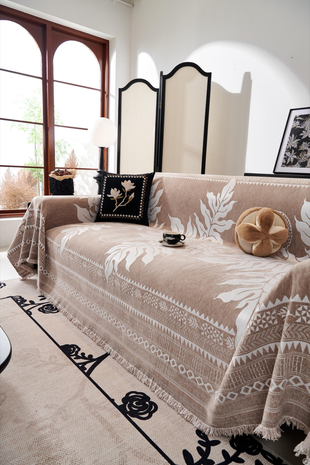 Sofa Decor Amalfi Palm Jacquard Sofa Throw Cover in Mocha Palm - palm jacquard sofa throw cover styled couch cover in Australia, image 23