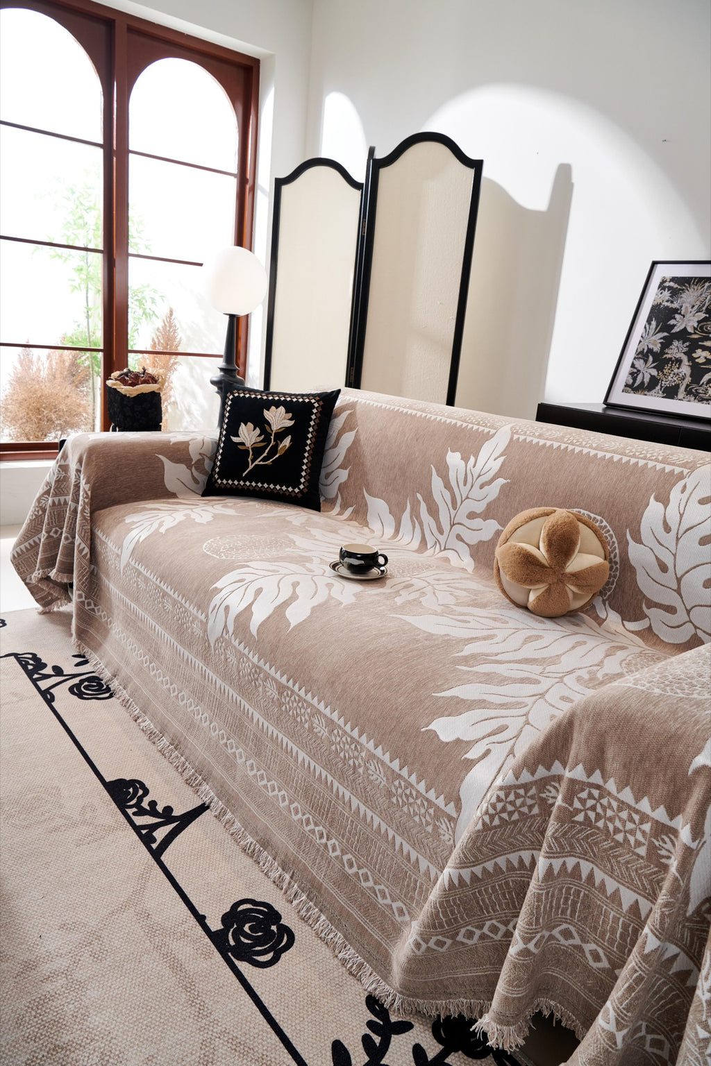Sofa Decor Amalfi Palm Jacquard Sofa Throw Cover in Mocha Palm - palm jacquard sofa throw cover styled couch cover in Australia, image 24