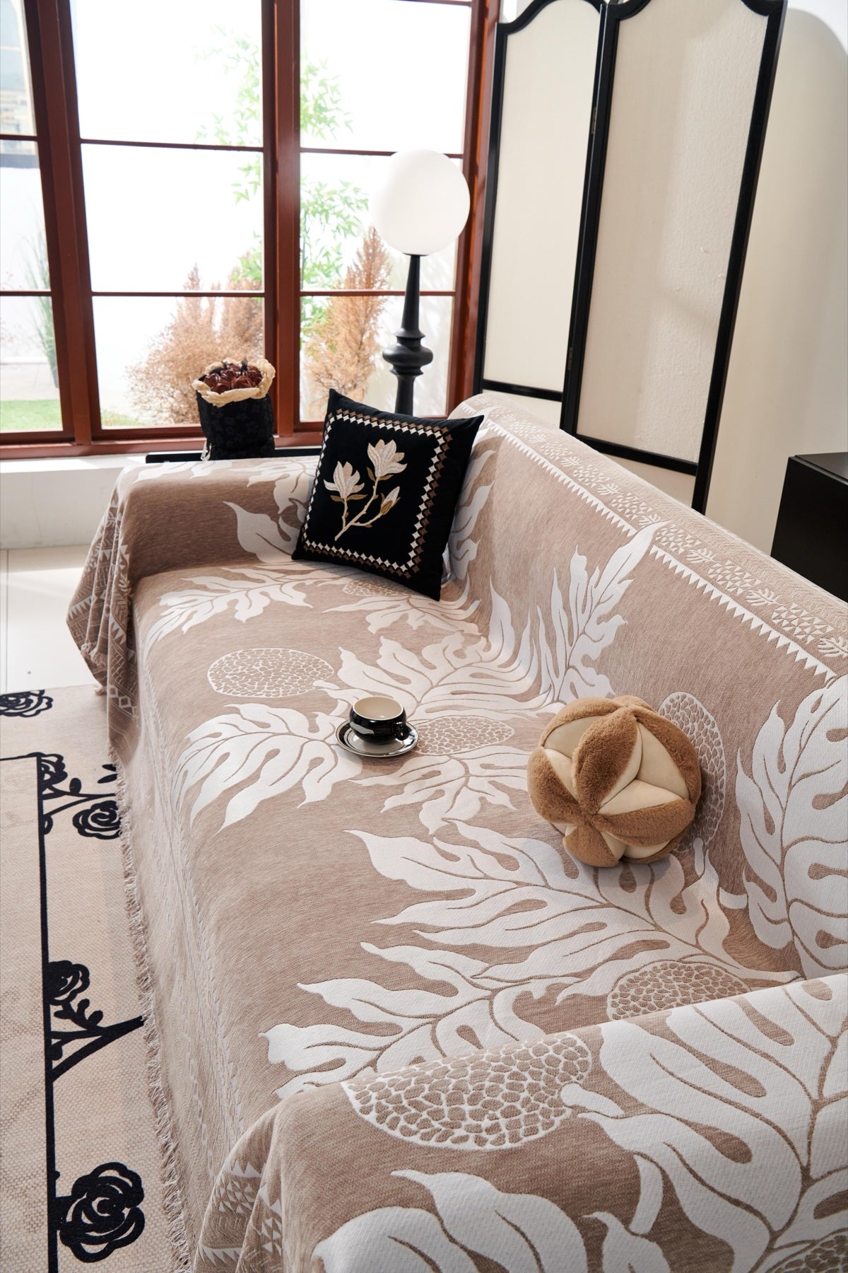 Sofa Decor Amalfi Palm Jacquard Sofa Throw Cover in Mocha Palm - palm jacquard sofa throw cover styled couch cover in Australia, image 25