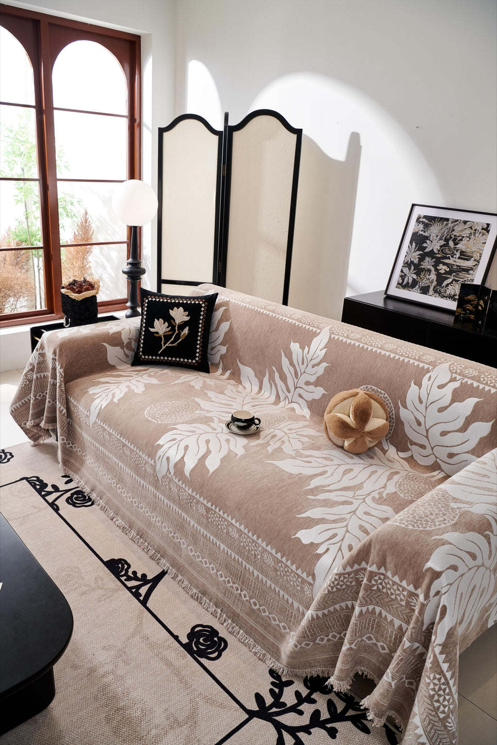 Sofa Decor Amalfi Palm Jacquard Sofa Throw Cover in Mocha Palm - palm jacquard sofa throw cover styled couch cover in Australia, image 26
