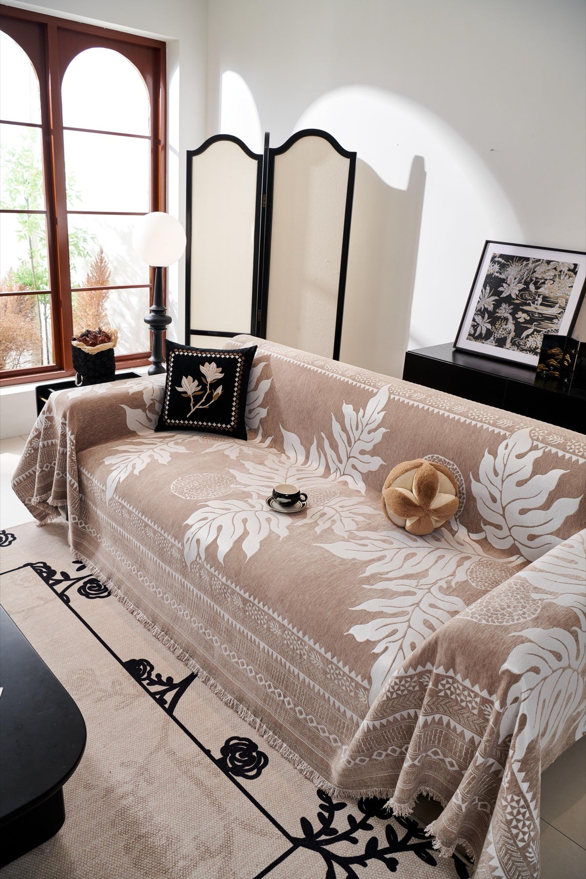 Sofa Decor Amalfi Palm Jacquard Sofa Throw Cover in Mocha Palm - palm jacquard sofa throw cover styled couch cover in Australia, image 26