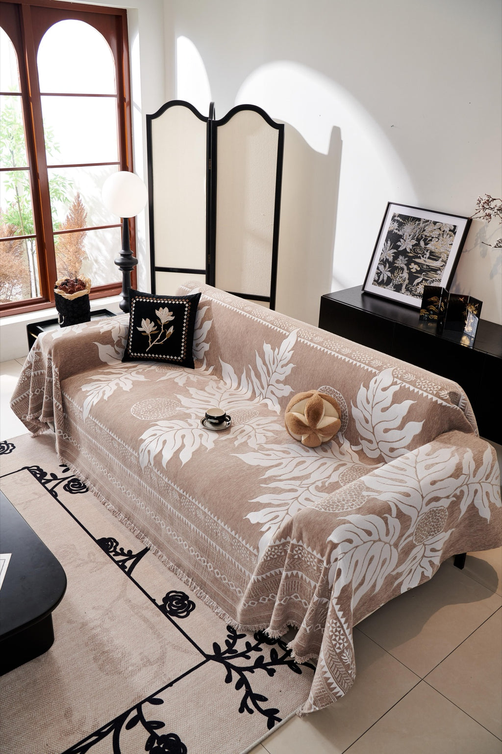 Sofa Decor Amalfi Palm Jacquard Sofa Throw Cover in Mocha Palm - palm jacquard sofa throw cover full sofa styling in Australia, image 27