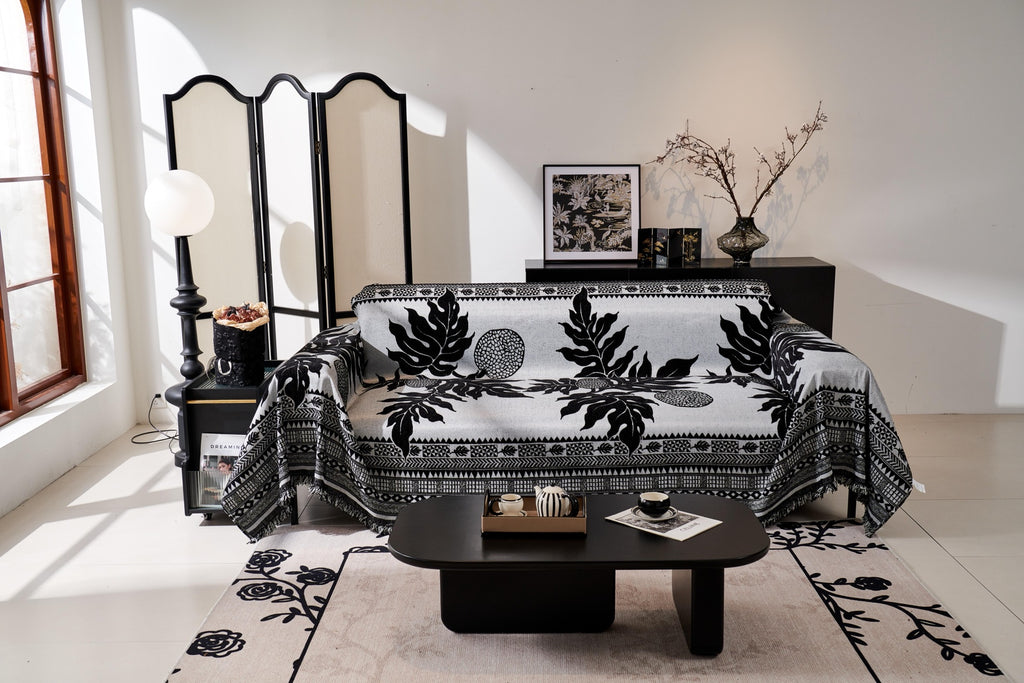 Sofa Decor Amalfi Palm Jacquard Sofa Throw Cover in Noir Palm - palm jacquard sofa throw cover styled couch cover in Australia, image 36