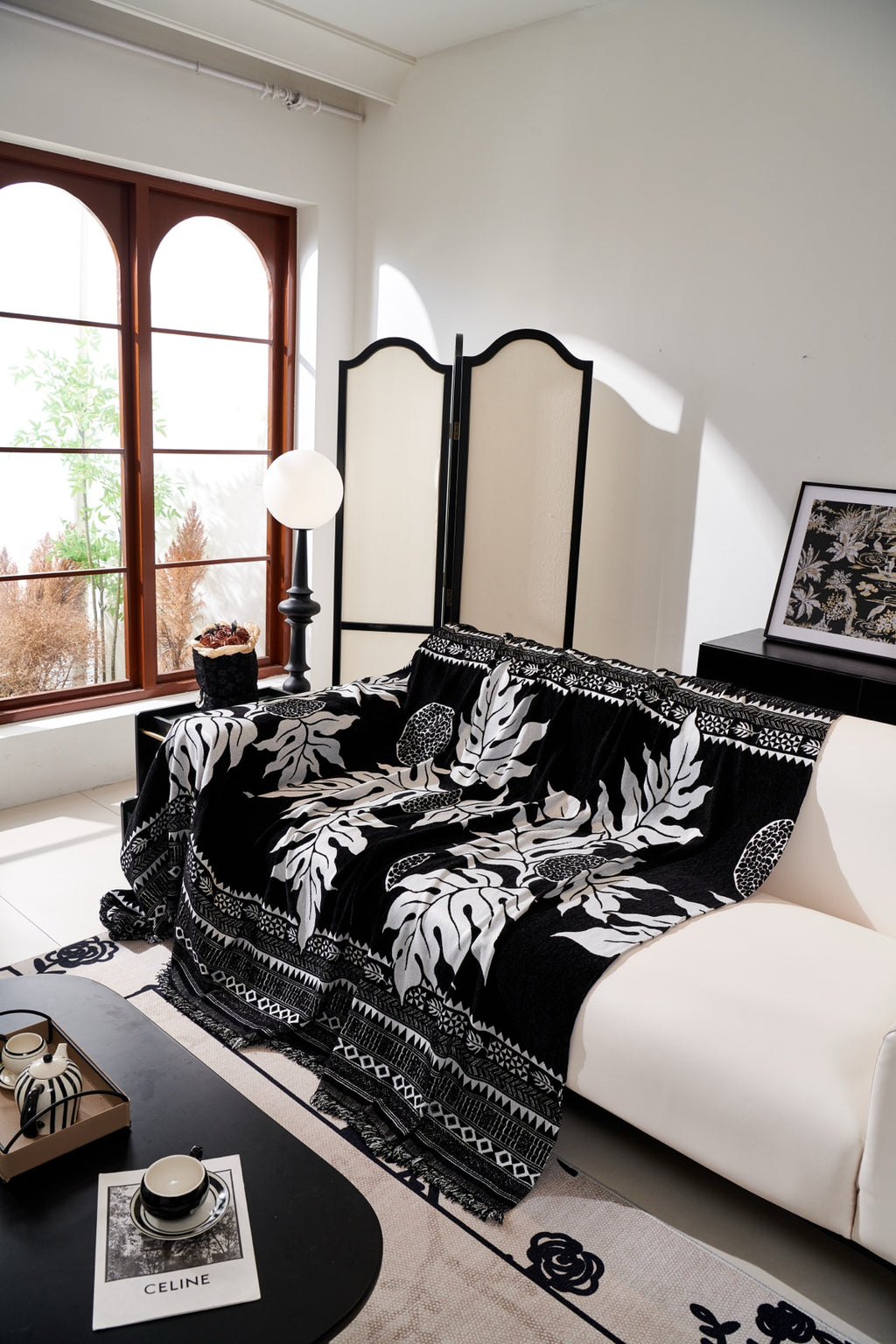 Sofa Decor Amalfi Palm Jacquard Sofa Throw Cover in Noir Palm - palm jacquard sofa throw cover styled couch cover in Australia, image 37