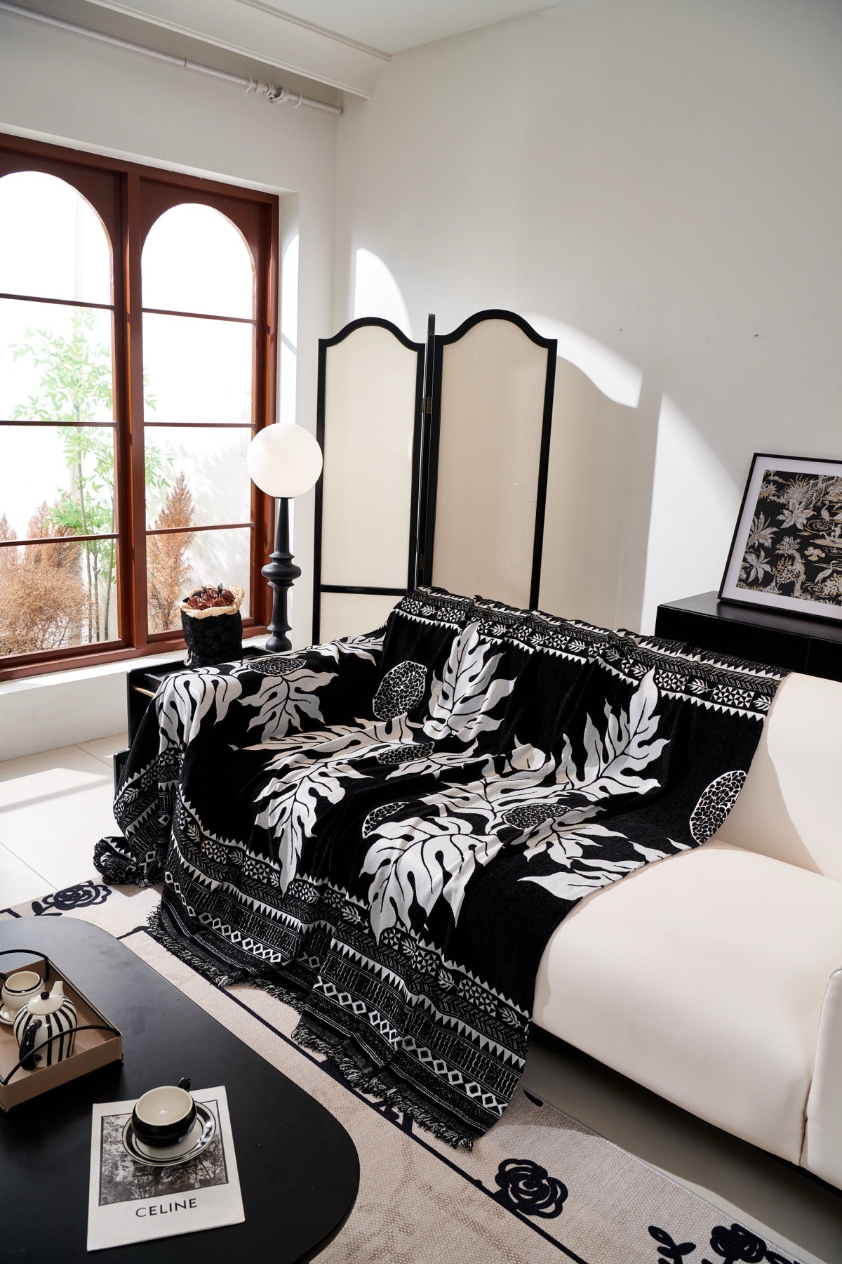 Sofa Decor Amalfi Palm Jacquard Sofa Throw Cover in Noir Palm - palm jacquard sofa throw cover styled couch cover in Australia, image 37