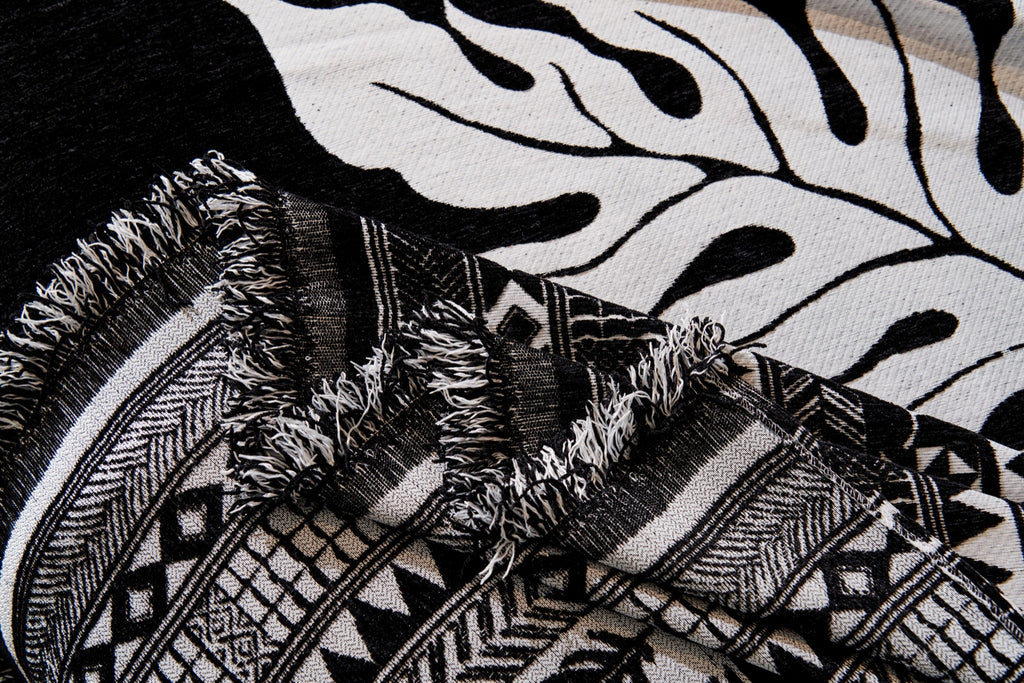 Sofa Decor Amalfi Palm Jacquard Sofa Throw Cover in Noir Palm - palm jacquard sofa throw cover fabric and edge detail in Australia, image 38