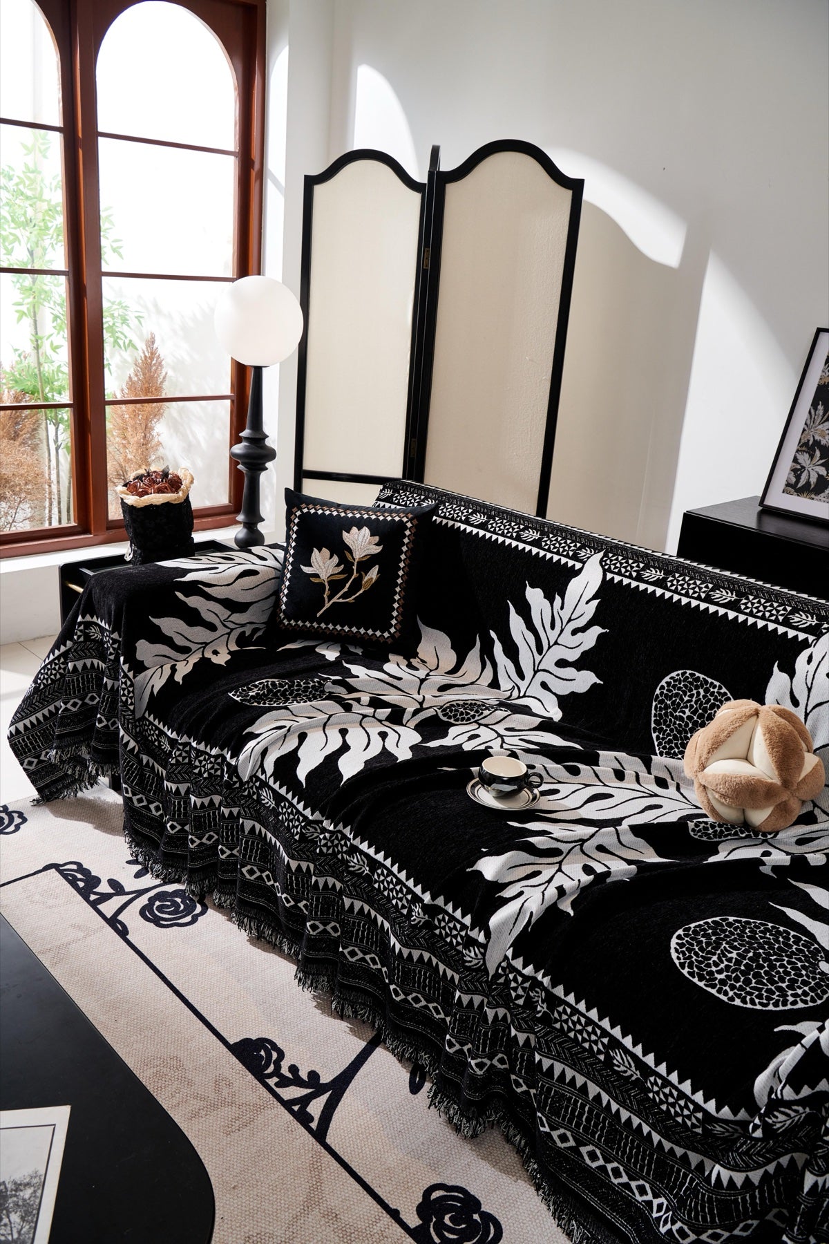 Sofa Decor Amalfi Palm Jacquard Sofa Throw Cover in Noir Palm - palm jacquard sofa throw cover styled couch cover in Australia, image 41