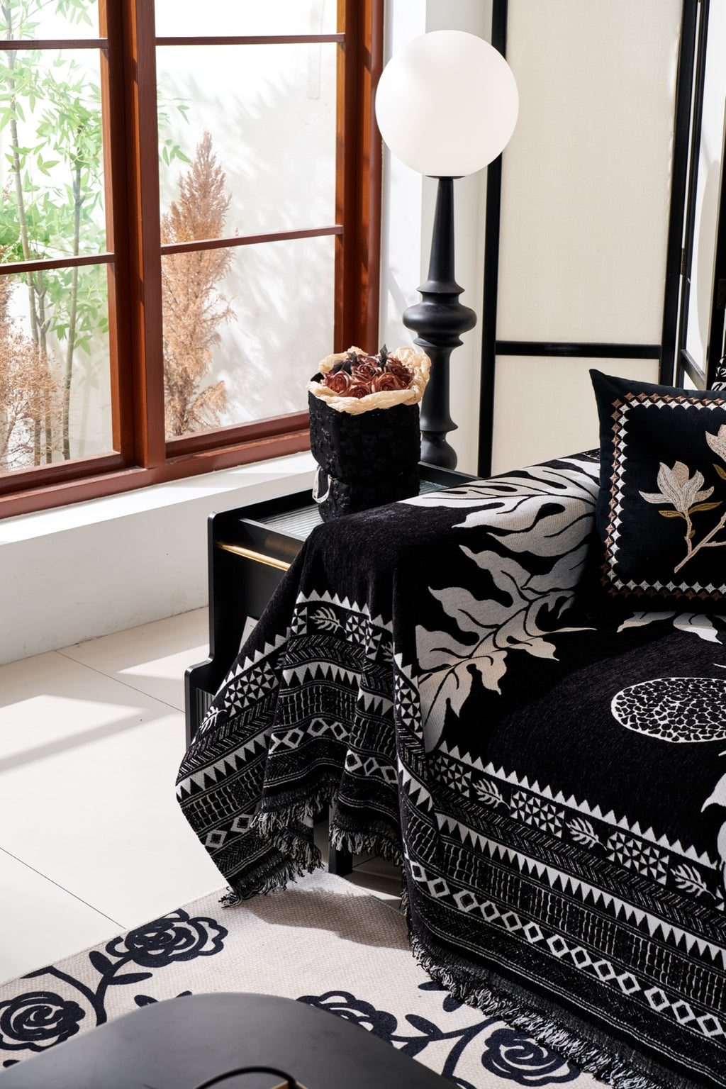 Sofa Decor Amalfi Palm Jacquard Sofa Throw Cover in Noir Palm - palm jacquard sofa throw cover styled couch cover in Australia, image 42