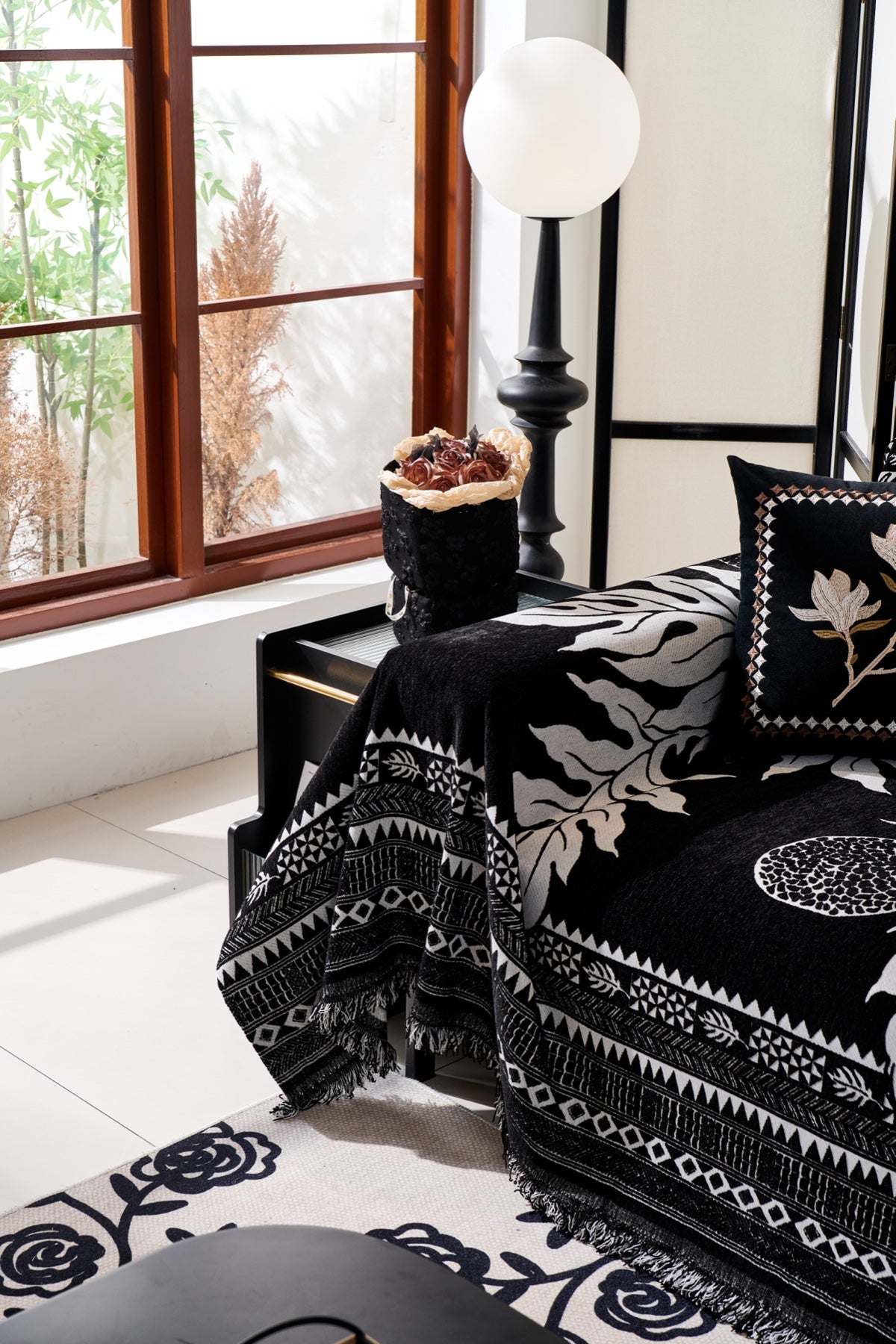 Sofa Decor Amalfi Palm Jacquard Sofa Throw Cover in Noir Palm - palm jacquard sofa throw cover styled couch cover in Australia, image 42
