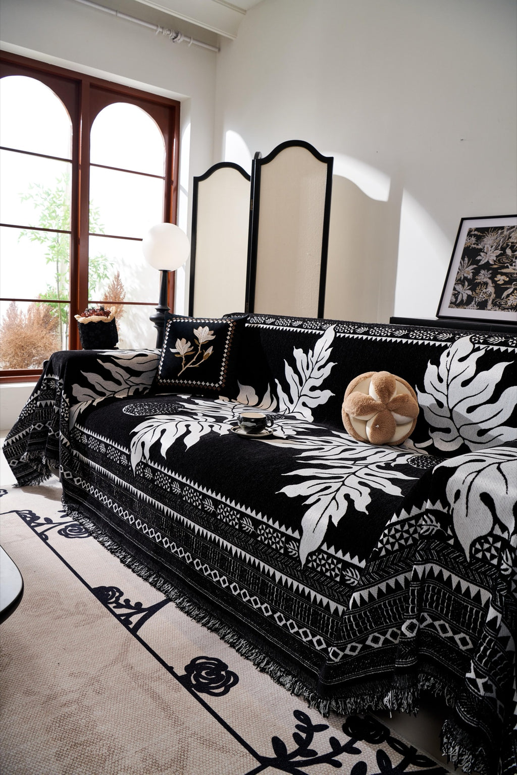 Sofa Decor Amalfi Palm Jacquard Sofa Throw Cover in Noir Palm - palm jacquard sofa throw cover styled couch cover in Australia, image 43