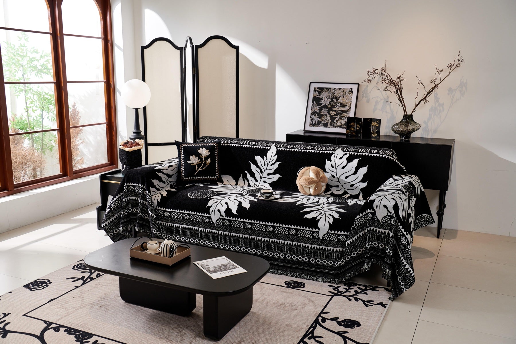 Sofa Decor Amalfi Palm Jacquard Sofa Throw Cover in Noir Palm - palm jacquard sofa throw cover full sofa styling in Australia, image 47