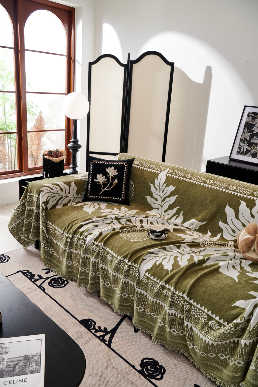 Sofa Decor Amalfi Palm Jacquard Sofa Throw Cover in Olive Palm - palm jacquard sofa throw cover styled couch cover in Australia, image 51