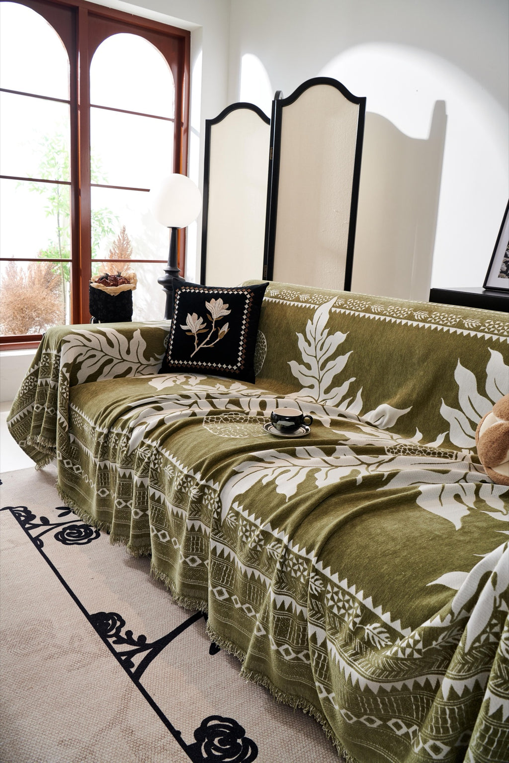 Sofa Decor Amalfi Palm Jacquard Sofa Throw Cover in Olive Palm - palm jacquard sofa throw cover styled couch cover in Australia, image 52