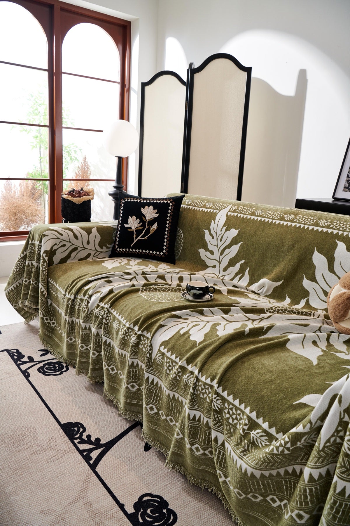 Sofa Decor Amalfi Palm Jacquard Sofa Throw Cover in Olive Palm - palm jacquard sofa throw cover styled couch cover in Australia, image 52