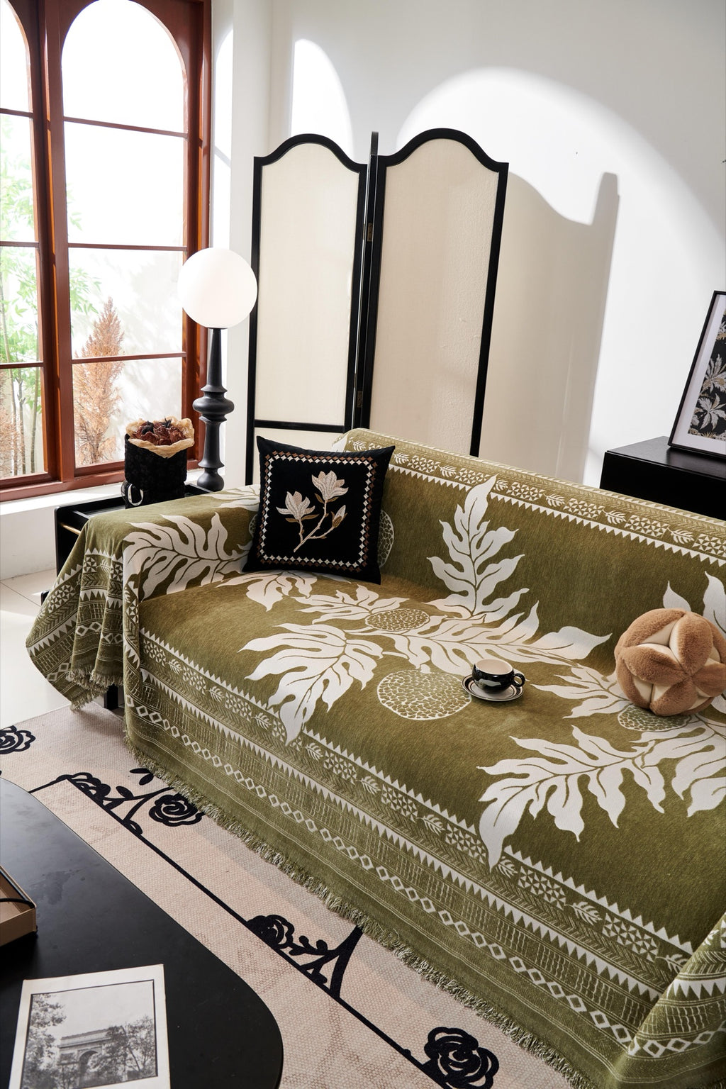 Sofa Decor Amalfi Palm Jacquard Sofa Throw Cover in Olive Palm - palm jacquard sofa throw cover styled couch cover in Australia, image 53