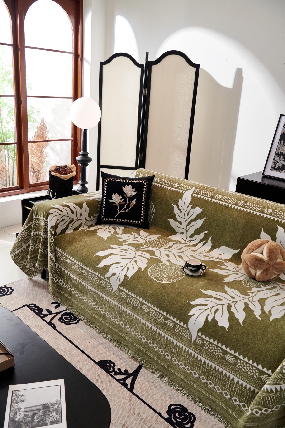 Sofa Decor Amalfi Palm Jacquard Sofa Throw Cover in Olive Palm - palm jacquard sofa throw cover styled couch cover in Australia, image 53