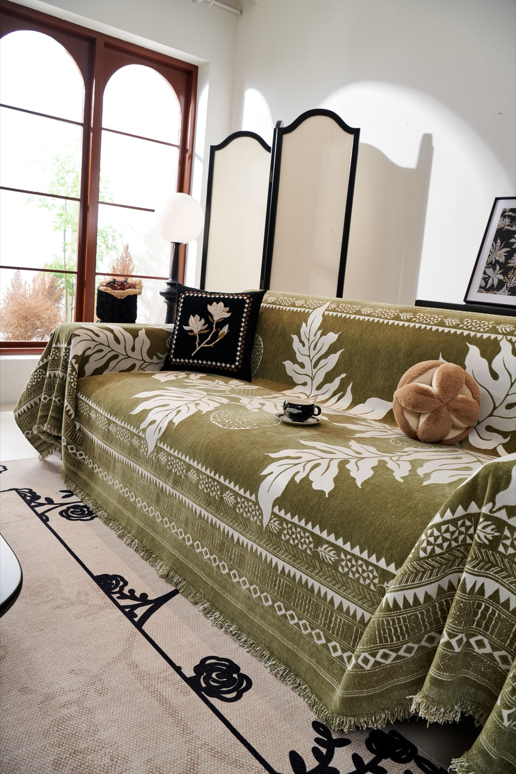 Sofa Decor Amalfi Palm Jacquard Sofa Throw Cover in Olive Palm - palm jacquard sofa throw cover styled couch cover in Australia, image 54