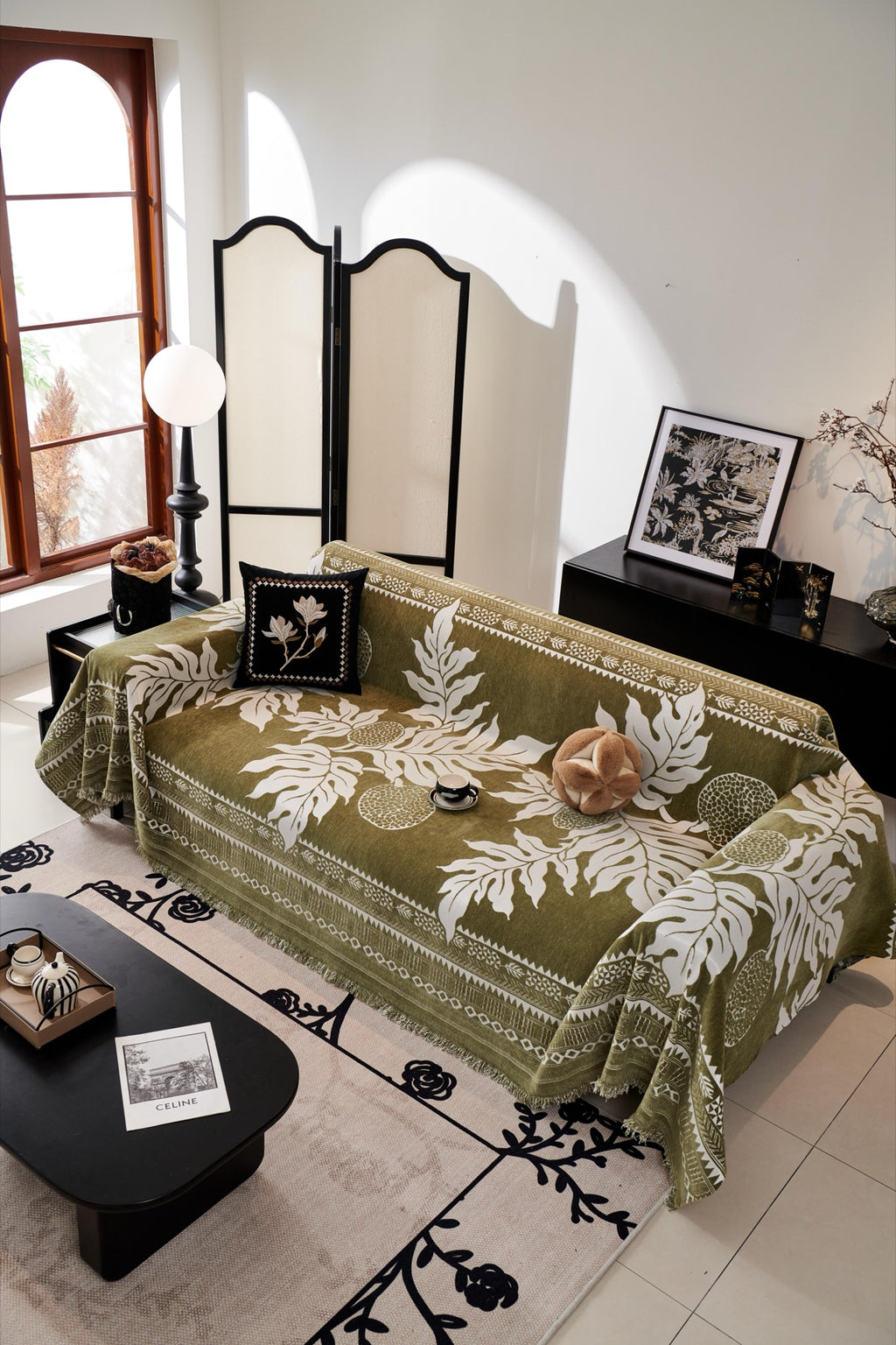 Sofa Decor Amalfi Palm Jacquard Sofa Throw Cover in Olive Palm - palm jacquard sofa throw cover styled couch cover in Australia, image 55