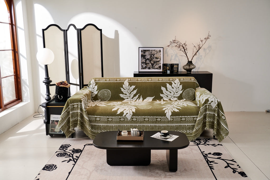 Sofa Decor Amalfi Palm Jacquard Sofa Throw Cover in Olive Palm - palm jacquard sofa throw cover full sofa styling in Australia, image 56