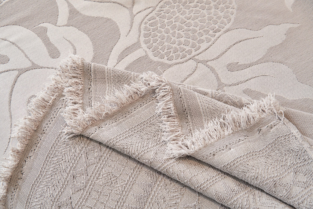 Sofa Decor Amalfi Palm Jacquard Sofa Throw Cover in Silver Palm - palm jacquard sofa throw cover fabric and edge detail in Australia, image 1