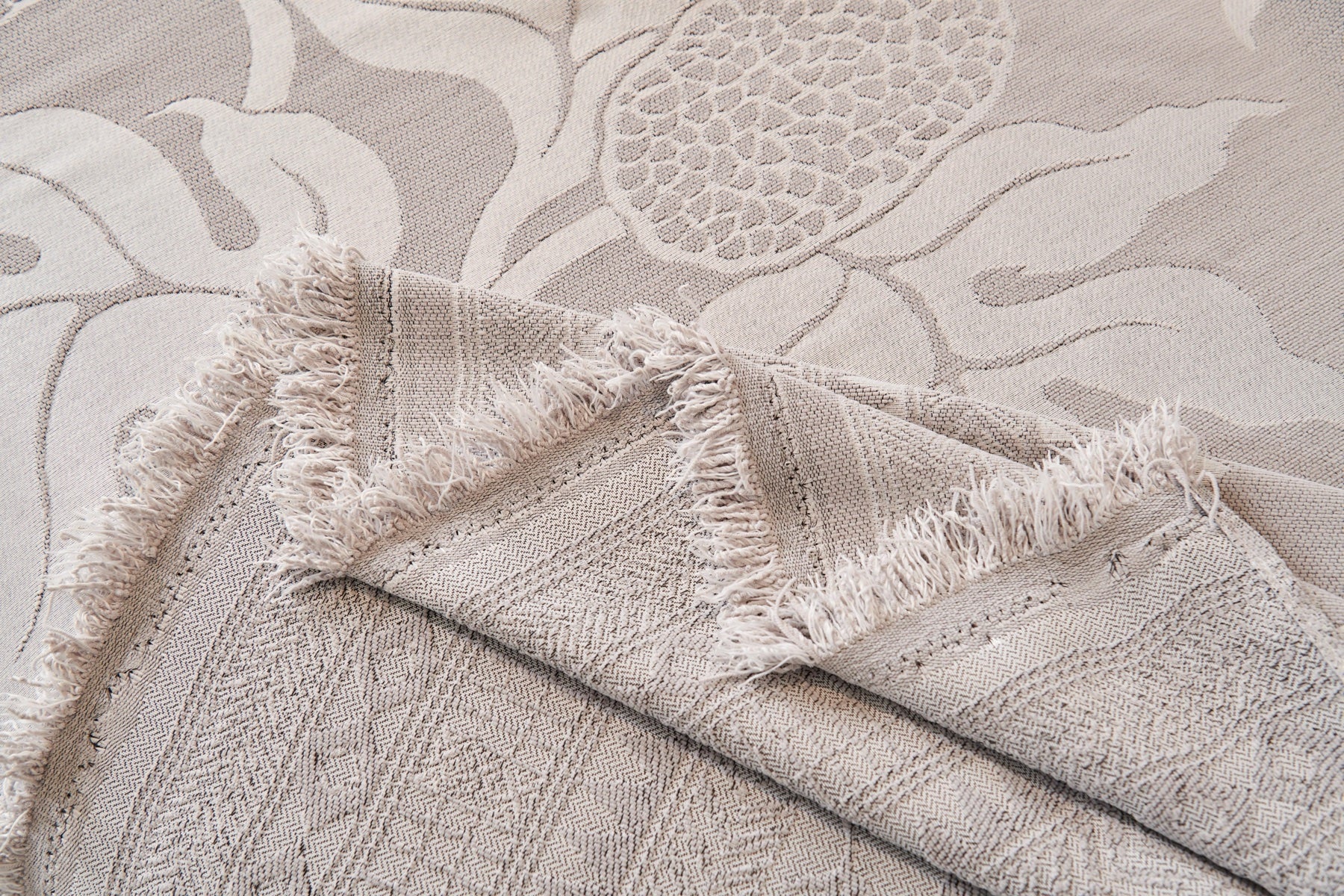 Sofa Decor Amalfi Palm Jacquard Sofa Throw Cover in Silver Palm - palm jacquard sofa throw cover fabric and edge detail in Australia, image 1