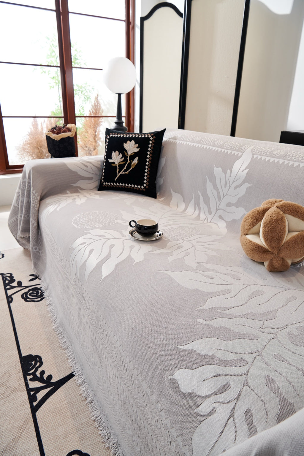 Sofa Decor Amalfi Palm Jacquard Sofa Throw Cover in Silver Palm - palm jacquard sofa throw cover styled couch cover in Australia, image 11