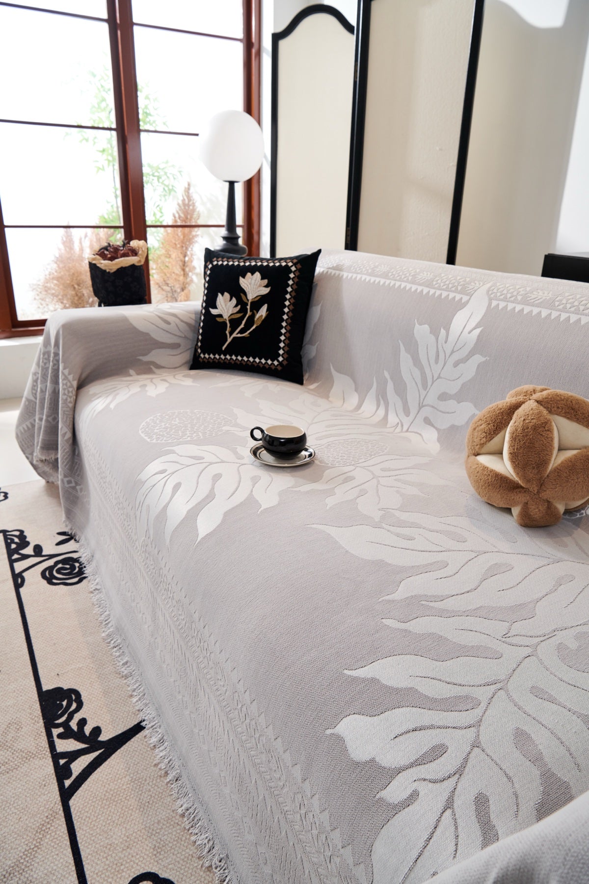 Sofa Decor Amalfi Palm Jacquard Sofa Throw Cover in Silver Palm - palm jacquard sofa throw cover styled couch cover in Australia, image 11