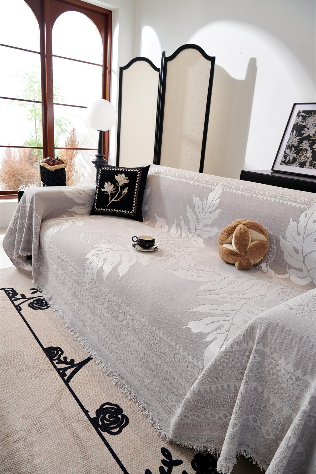 Sofa Decor Amalfi Palm Jacquard Sofa Throw Cover in Silver Palm - palm jacquard sofa throw cover styled couch cover in Australia, image 12