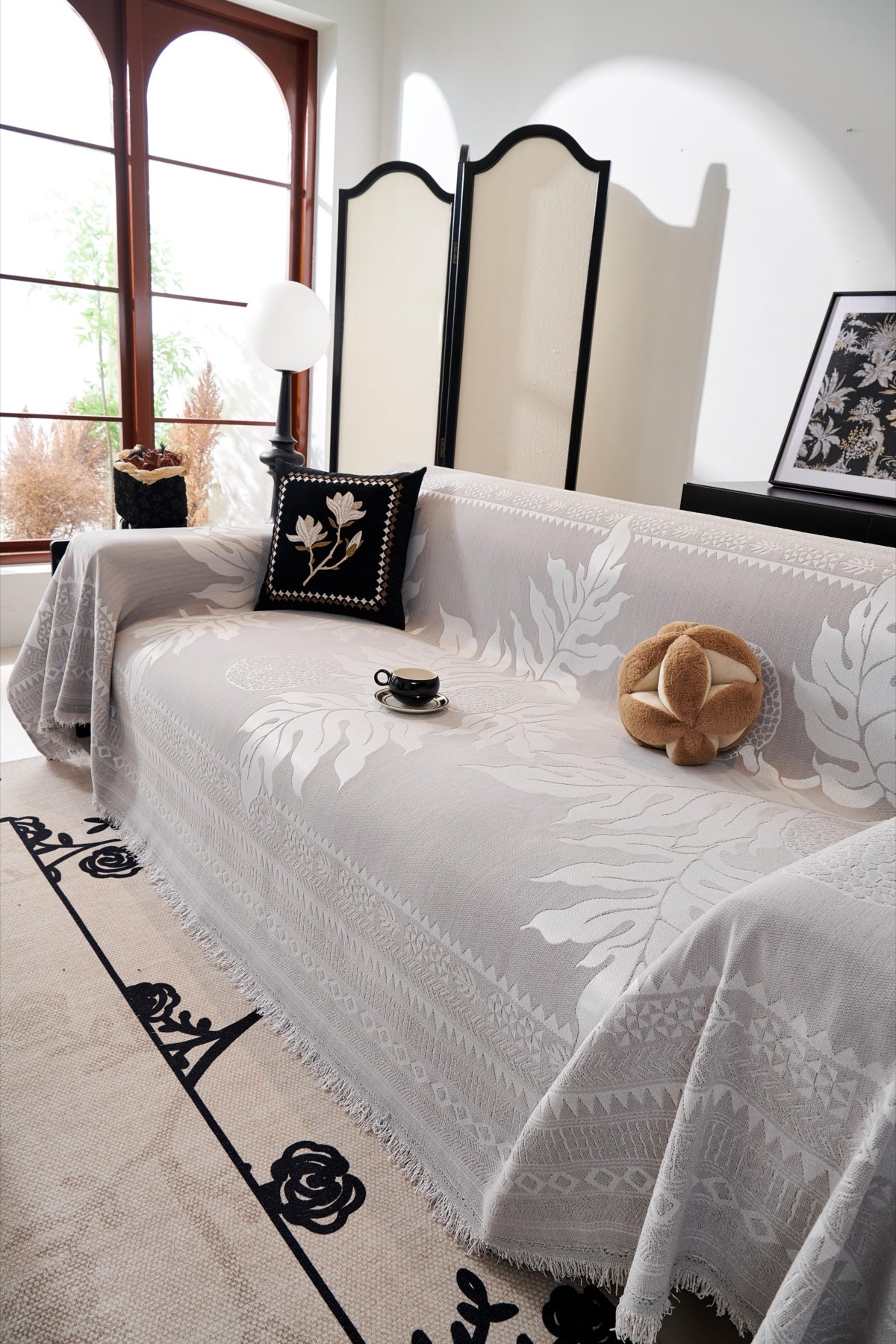 Sofa Decor Amalfi Palm Jacquard Sofa Throw Cover in Silver Palm - palm jacquard sofa throw cover styled couch cover in Australia, image 12