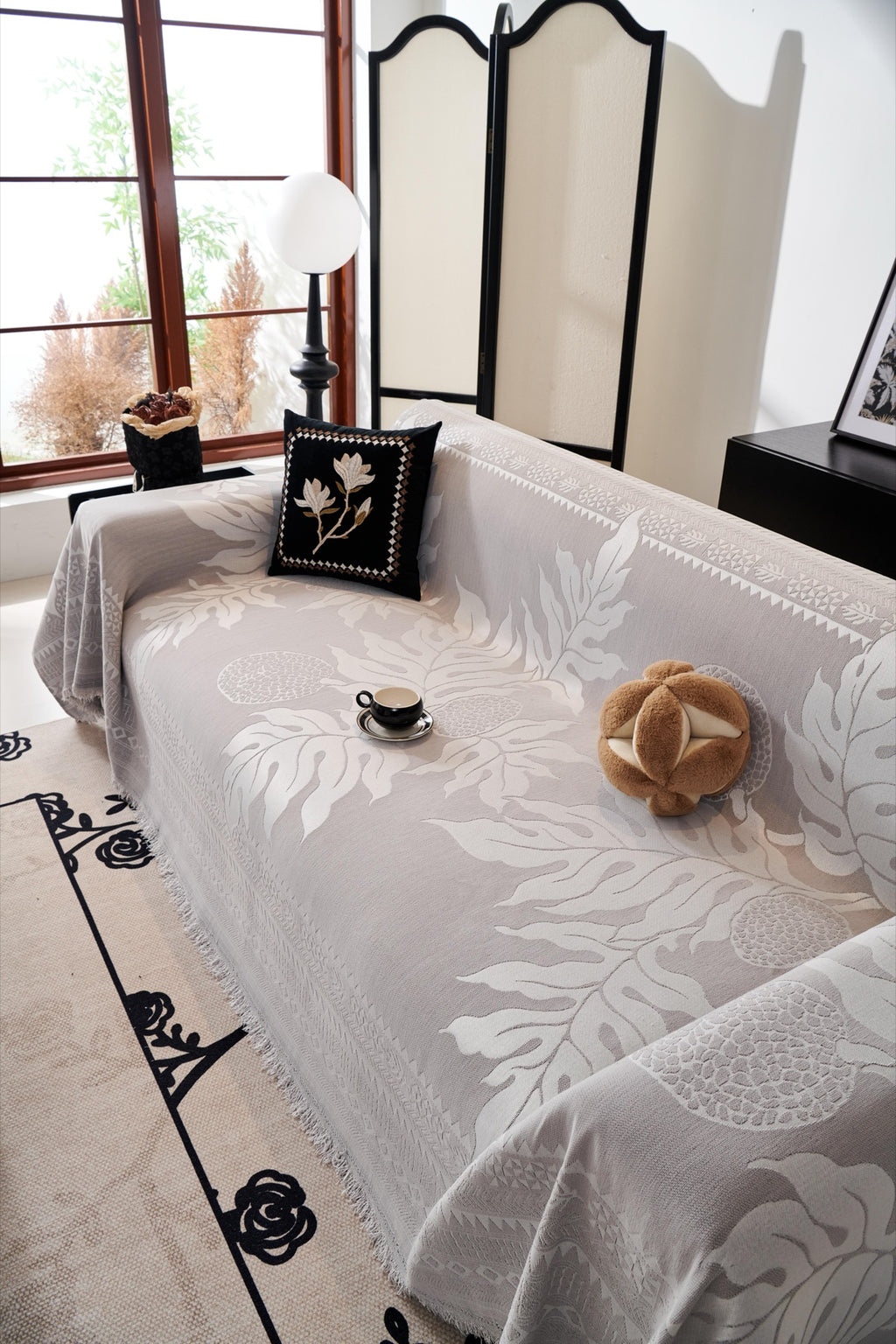 Sofa Decor Amalfi Palm Jacquard Sofa Throw Cover in Silver Palm - palm jacquard sofa throw cover styled couch cover in Australia, image 13