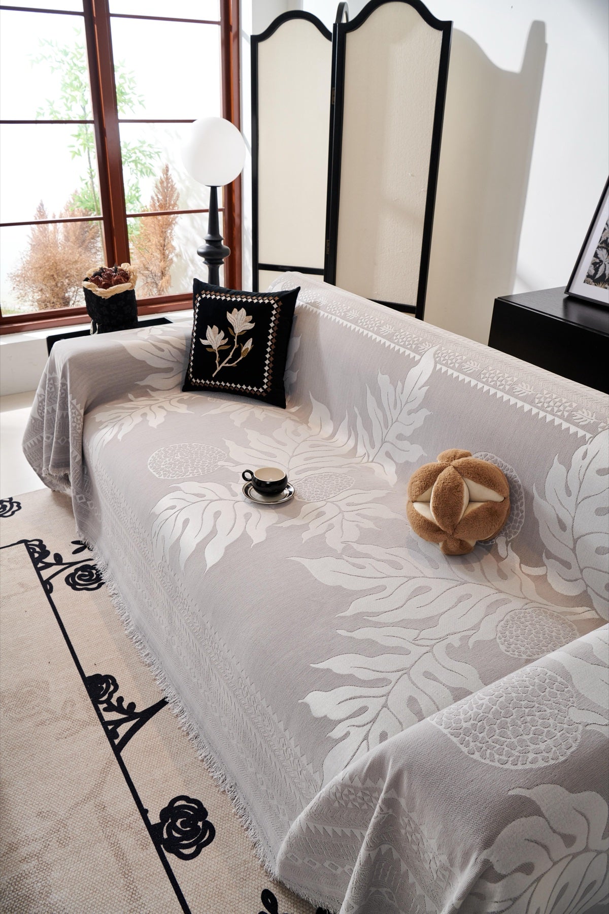 Sofa Decor Amalfi Palm Jacquard Sofa Throw Cover in Silver Palm - palm jacquard sofa throw cover styled couch cover in Australia, image 13
