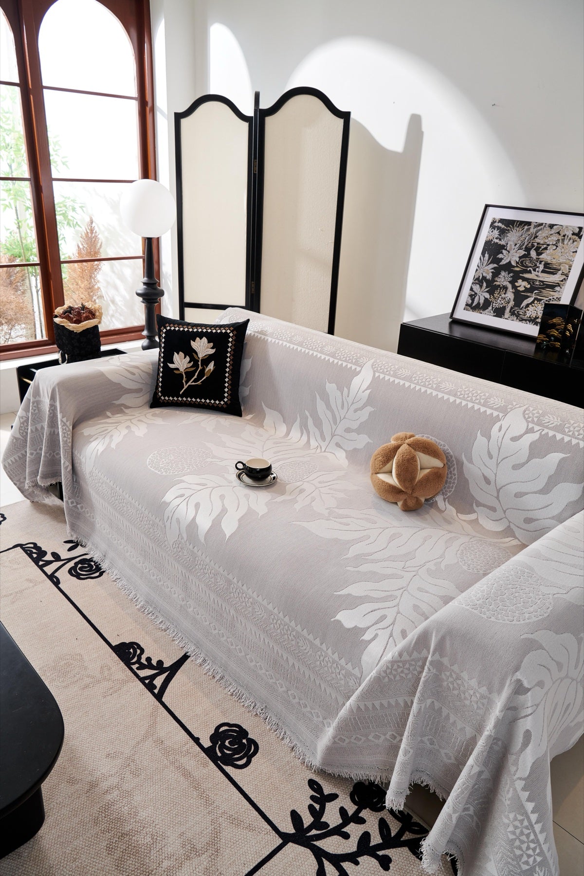 Sofa Decor Amalfi Palm Jacquard Sofa Throw Cover in Silver Palm - palm jacquard sofa throw cover full sofa styling in Australia, image 14