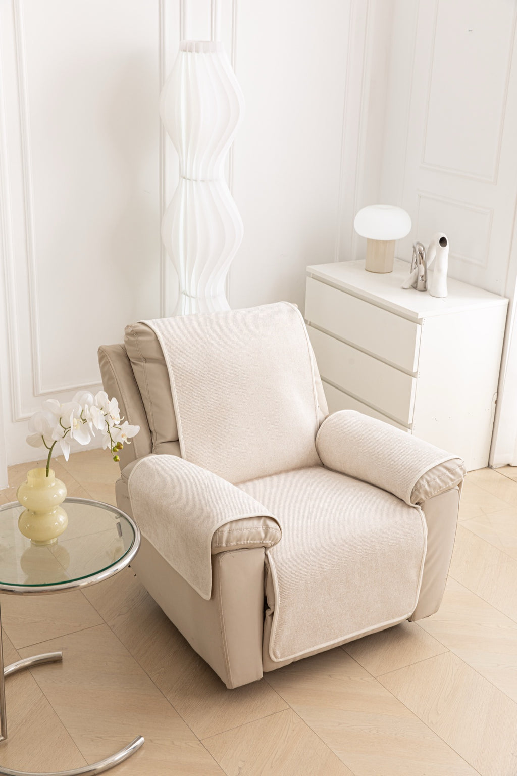 Sofa Decor Aria Textured Armchair Sofa Cover Pieces in Cream White - armchair seat back and side-rest fit view for armchair sofa cover pieces in Australia, image 38