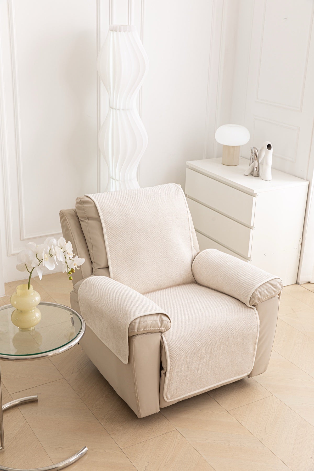 Sofa Decor Aria Textured Armchair Sofa Cover Pieces in Cream White - armchair seat back and side-rest fit view for armchair sofa cover pieces in Australia, image 38