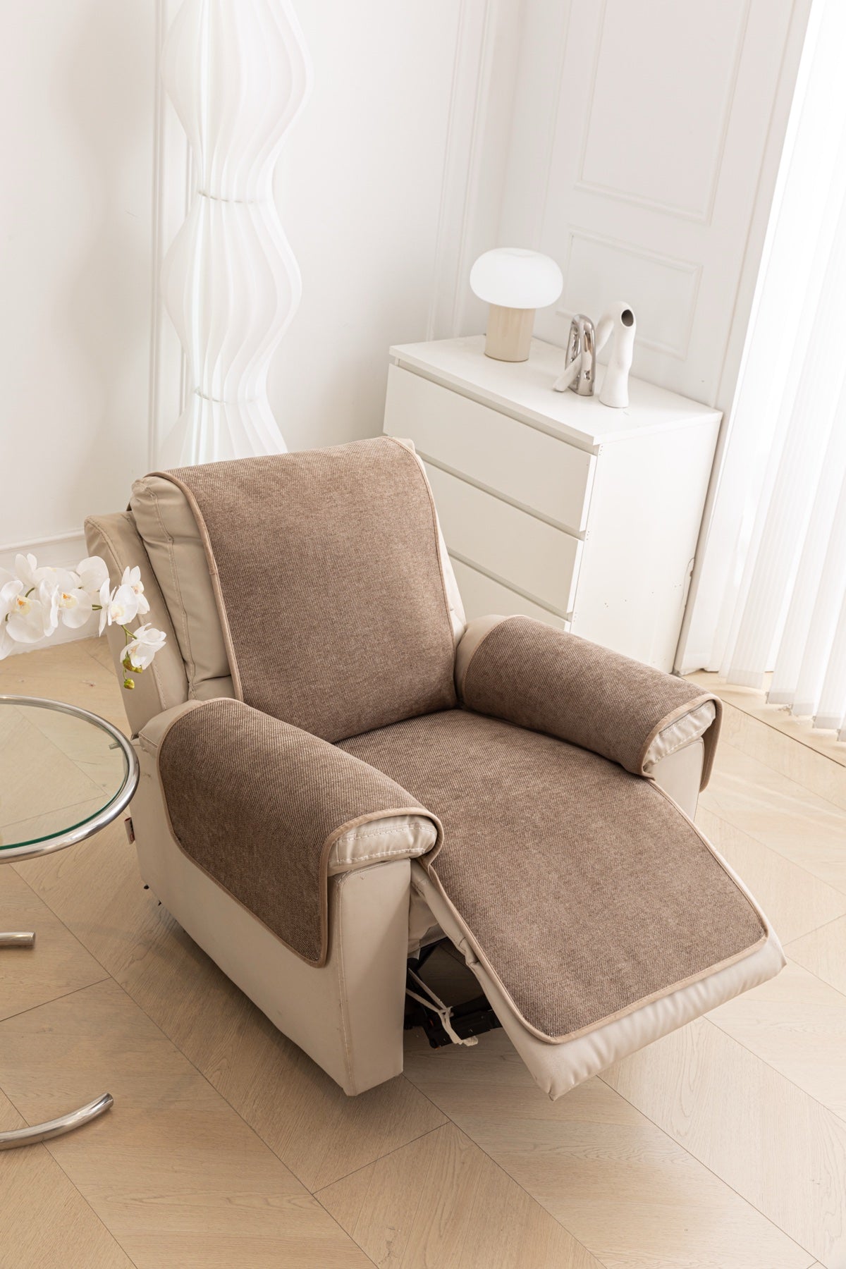 Sofa Decor Aria Textured Armchair Sofa Cover Pieces in Mocha Brown - armchair seat back and side-rest fit view for armchair sofa cover pieces in Australia, image 19