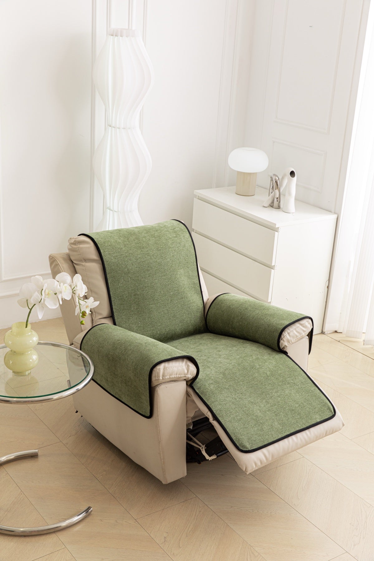 Sofa Decor Aria Textured Armchair Sofa Cover Pieces in Sage Green - armchair seat back and side-rest fit view for armchair sofa cover pieces in Australia, image 2