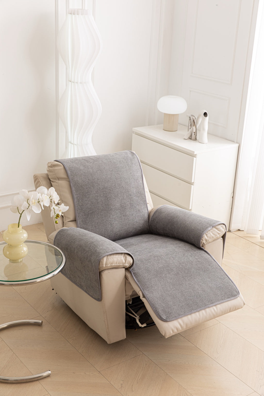 Sofa Decor Aria Textured Armchair Sofa Cover Pieces in Soft Grey - armchair seat back and side-rest fit view for armchair sofa cover pieces in Australia, image 30