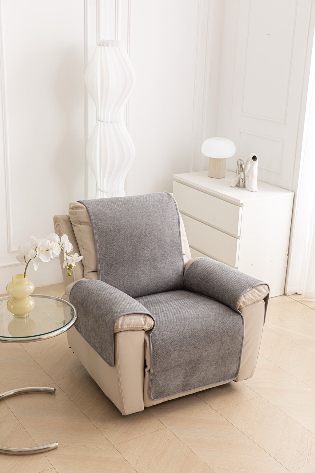 Sofa Decor Aria Textured Armchair Sofa Cover Pieces in Soft Grey - armchair seat back and side-rest fit view for armchair sofa cover pieces in Australia, image 31