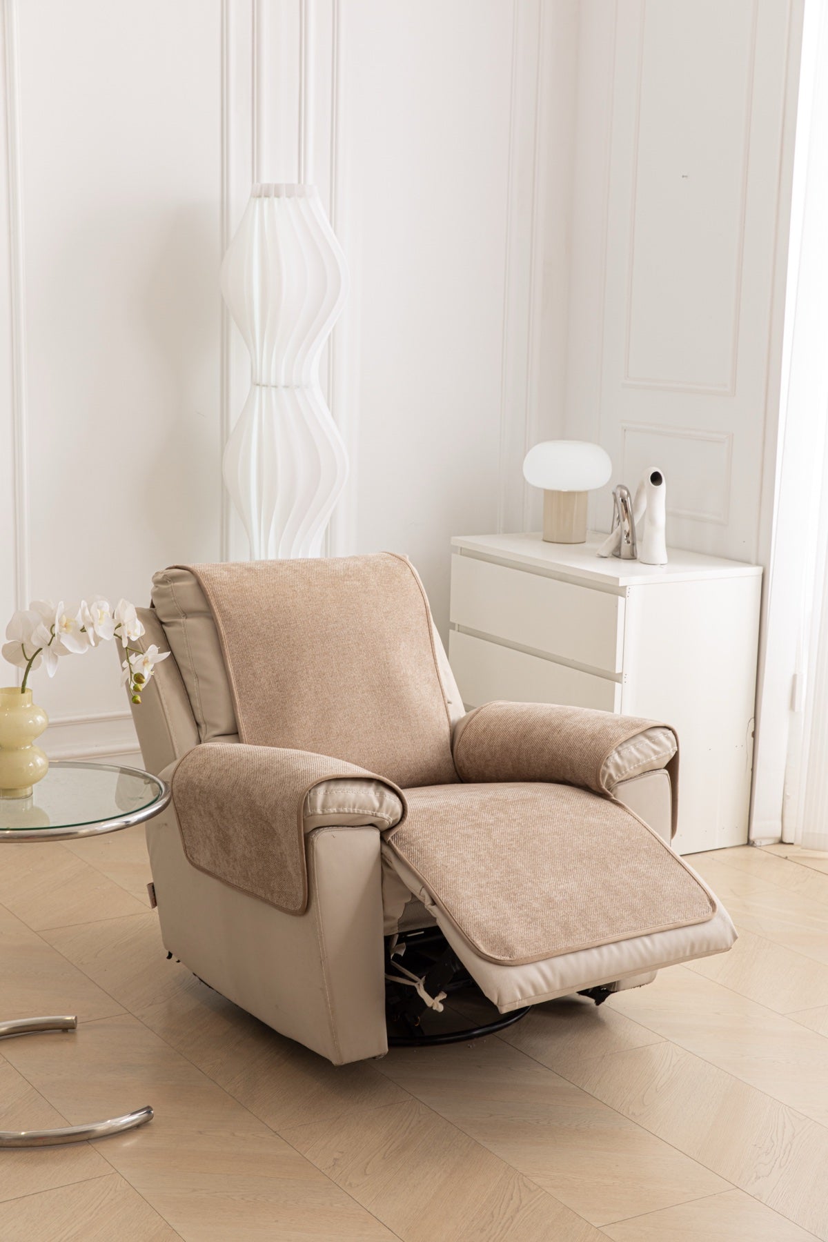 Sofa Decor Aria Textured Armchair Sofa Cover Pieces in Warm Taupe - armchair seat back and side-rest fit view for armchair sofa cover pieces in Australia, image 9