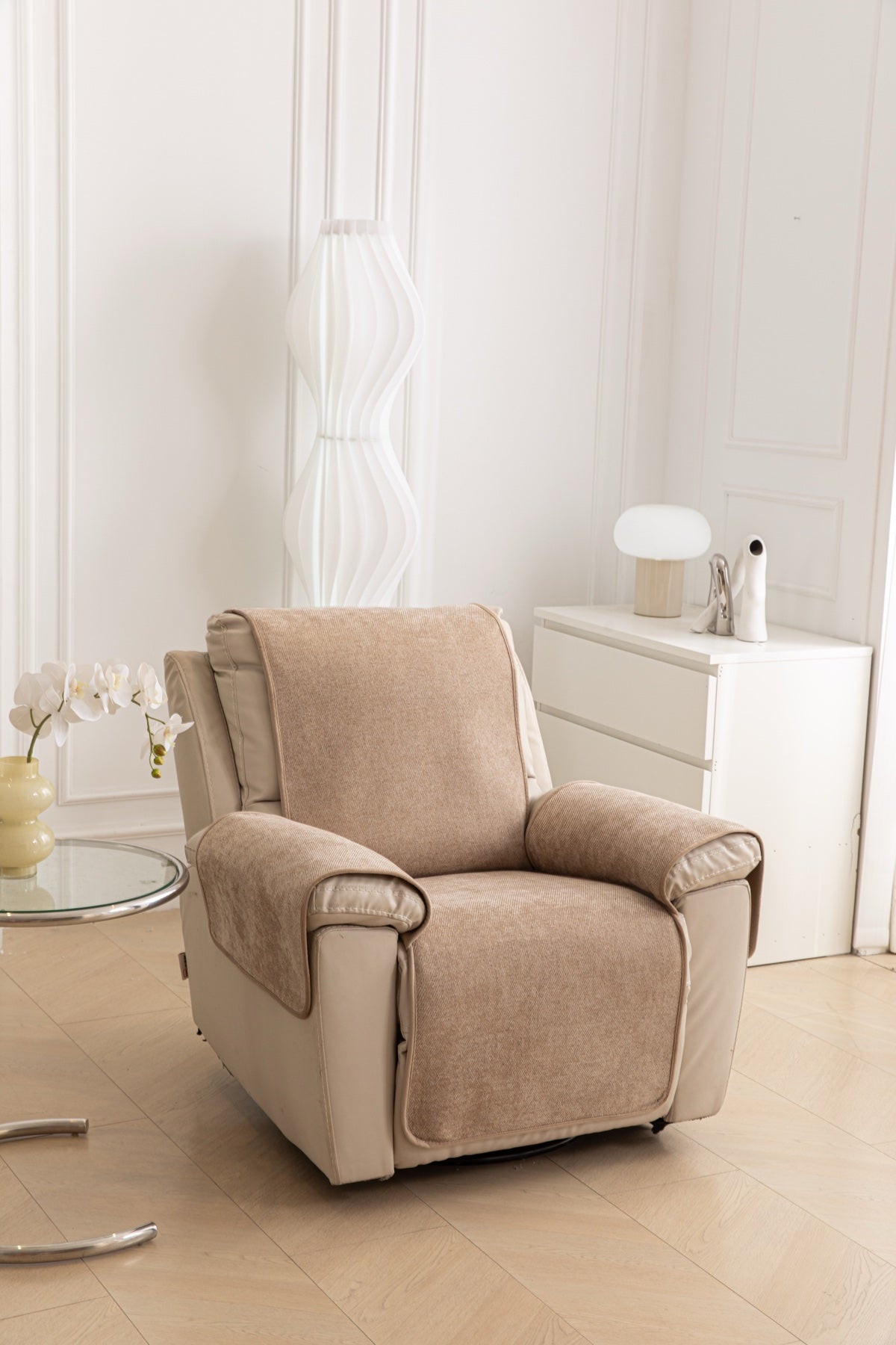 Sofa Decor Aria Textured Armchair Sofa Cover Pieces in Warm Taupe - armchair seat back and side-rest fit view for armchair sofa cover pieces in Australia, image 10