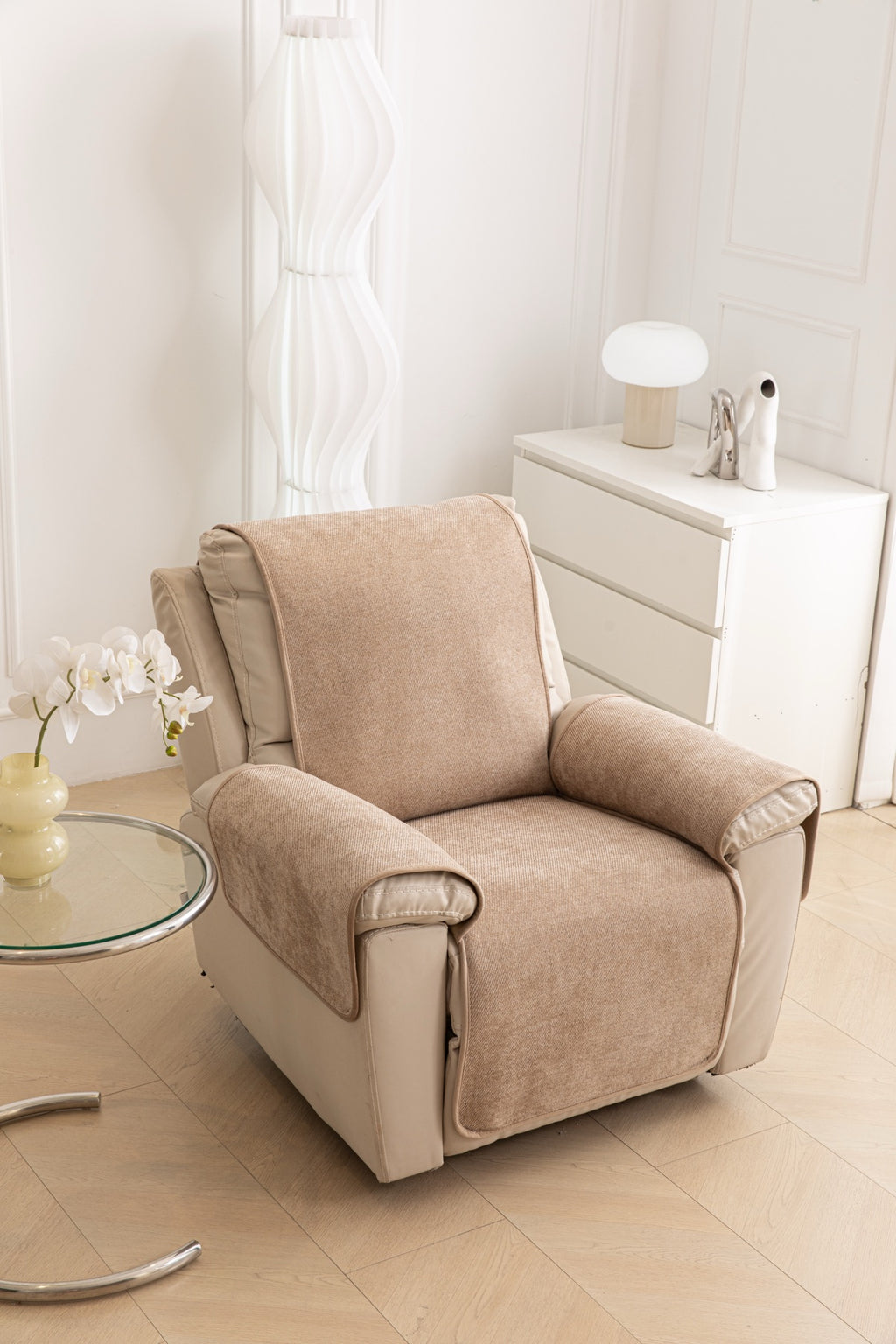 Sofa Decor Aria Textured Armchair Sofa Cover Pieces in Warm Taupe - armchair seat back and side-rest fit view for armchair sofa cover pieces in Australia, image 11