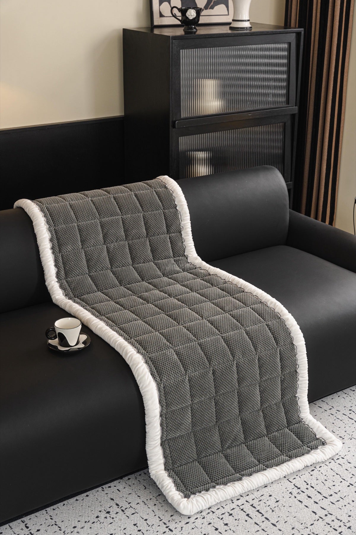 Sofa Decor Aspen Quilted Sherpa Sofa Seat Cover in Charcoal Grey Sherpa - draped sofa fit view for quilted sofa seat covers in Australia