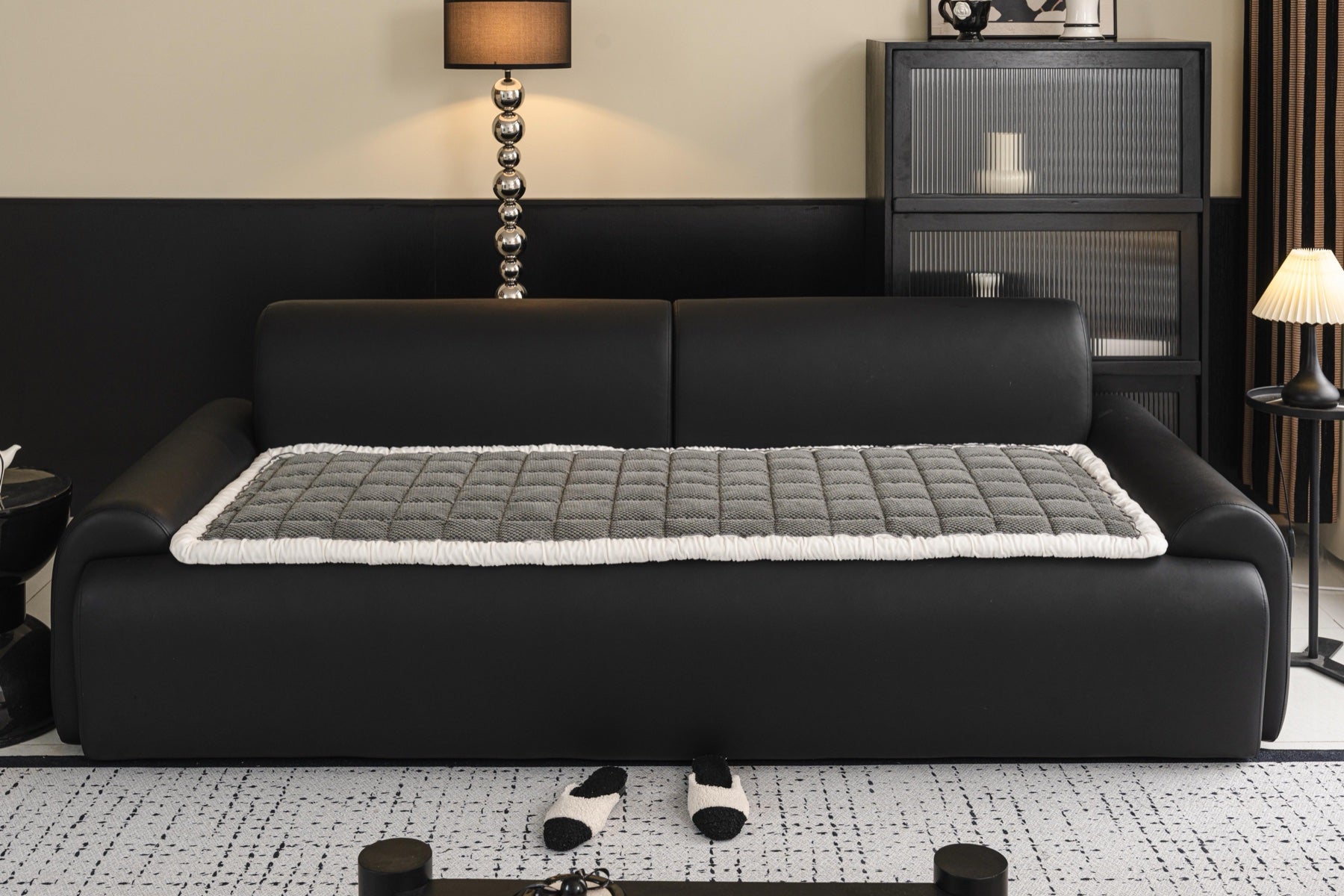 Sofa Decor Aspen Quilted Sherpa Sofa Seat Cover in Charcoal Grey Sherpa - front sofa seat fit view for quilted sofa seat covers in Australia
